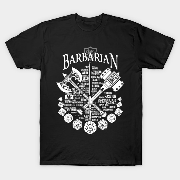 RPG Class Series: Barbarian - White Version T-Shirt by Milmino